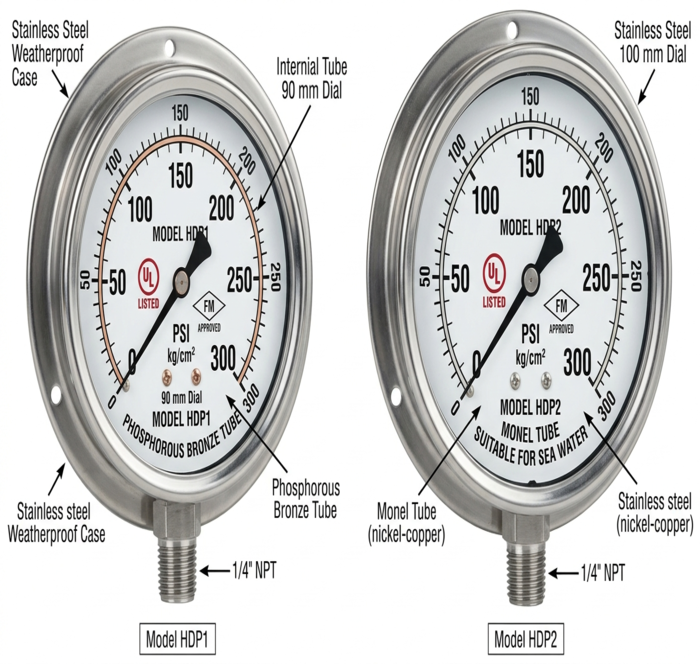 UL Listed Stainless Steel Pressure Gauge 300 PSI